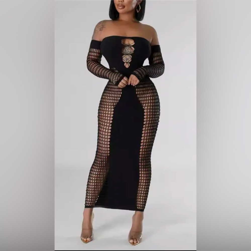 Off the shoulder Black Mesh Women's Dress
